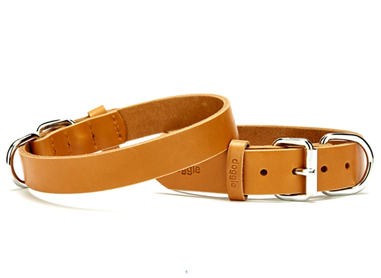 Doggie Klasik Gerçek Deriden El Yapımı Köpek Boyun Tasması 2x30-35cm - Camel