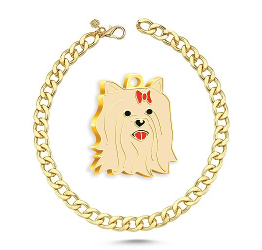 Altın Kaplama Yorkshire Terrier Köpek Künyesi+Gold Kolye