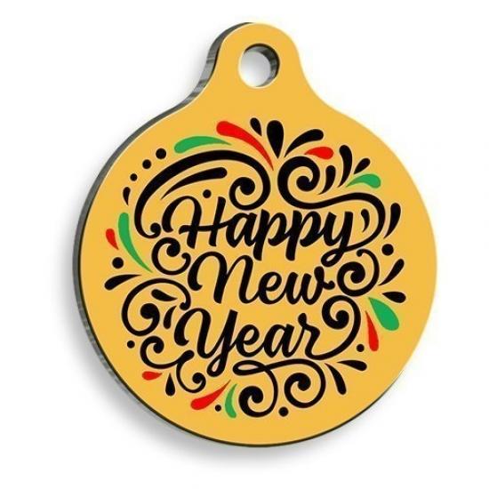 Christmas Serisi Happy New Years Yuvarlak Kedi ve Köpek Künyesi