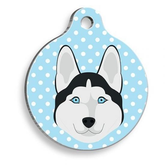 Puantiyeli Mavi Husky Yuvarlak Köpek Künyesi