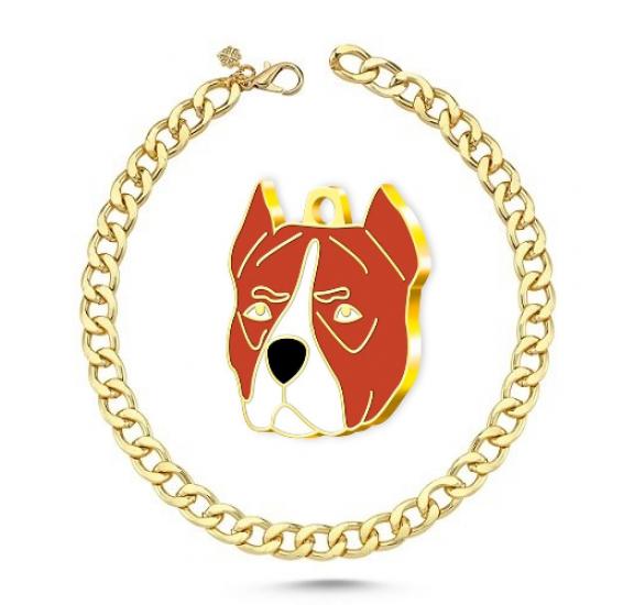 Altın Kaplama Pitbull Köpek Künyesi (Kahverengi)+ Kedi Köpek Kolyesi - Gold