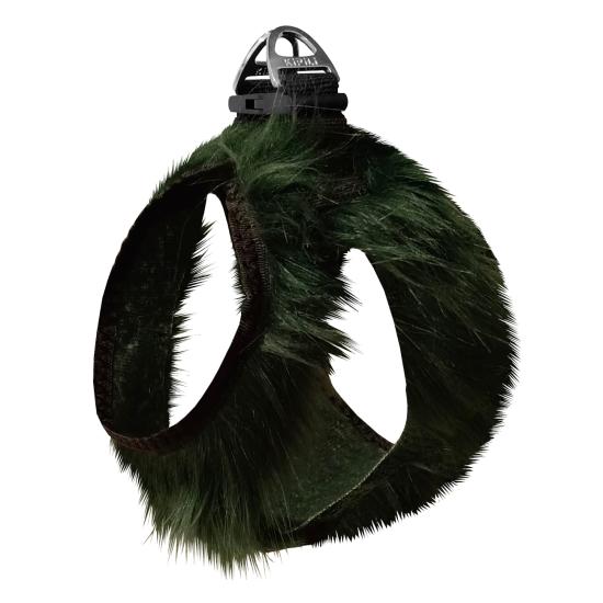 Üç Kilitli Peluş Kedi Köpek Göğüs Tasması 32-40 cm Medium Yeşil