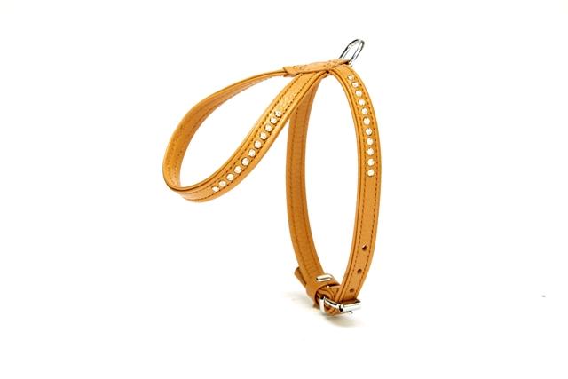 Doggie Flotter Swarovski Taşlı Deri Köpek Göğüs Tasması 1,2 x 25-35 cm Kamel